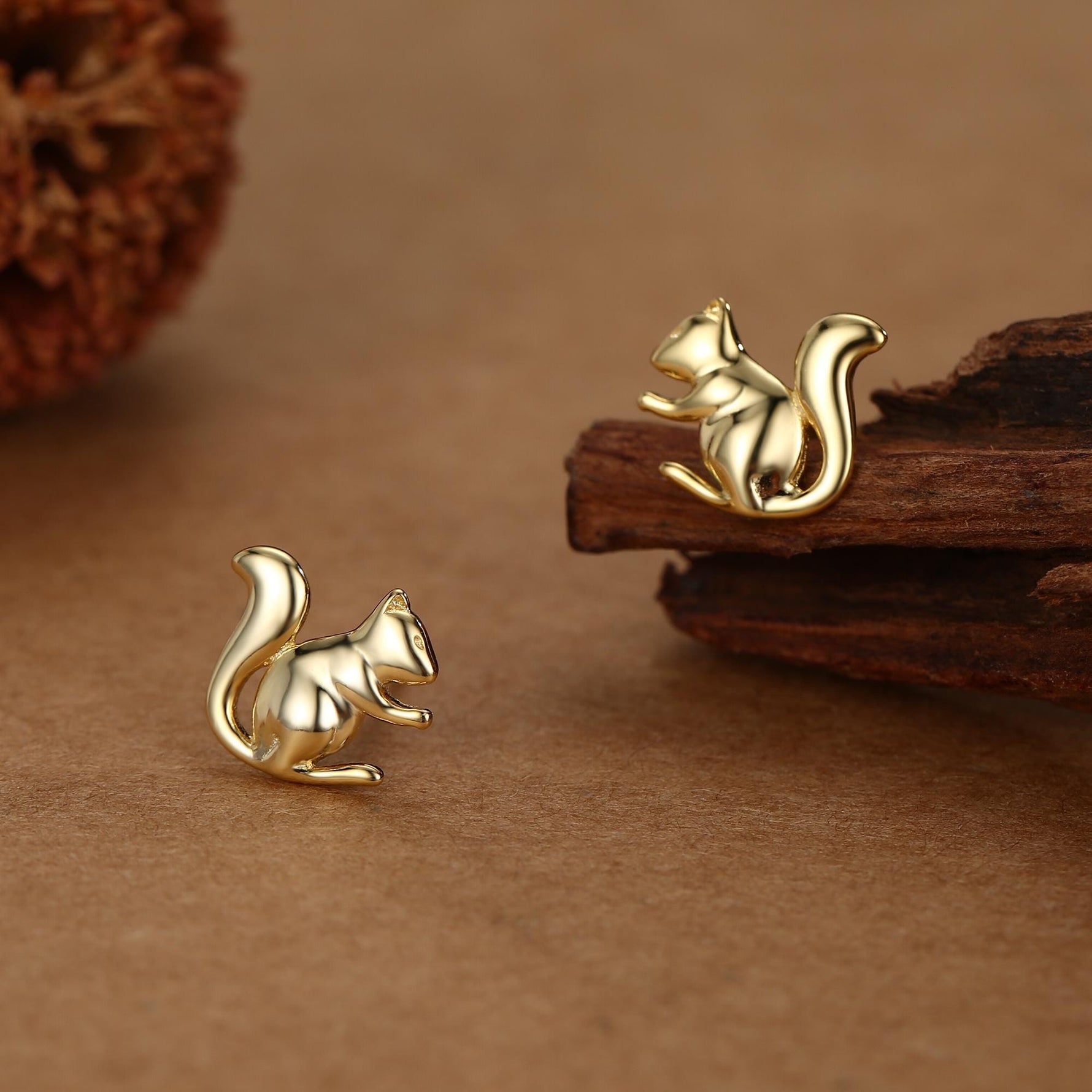Squirrel Stud Earrings in Sterling Silver, Silver or Gold, Animal Earrings, Nature Inspired