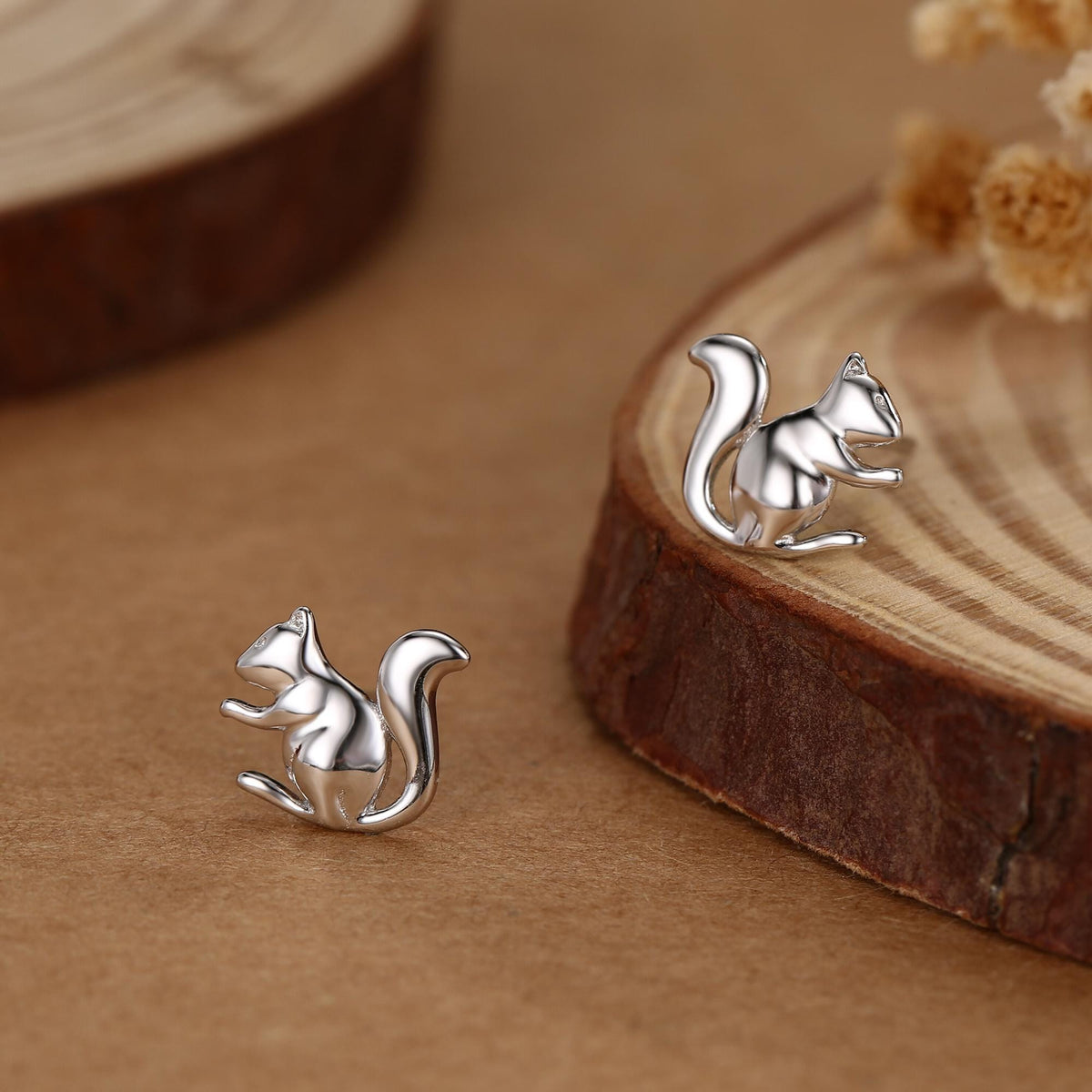 Squirrel Stud Earrings in Sterling Silver, Silver or Gold, Animal Earrings, Nature Inspired