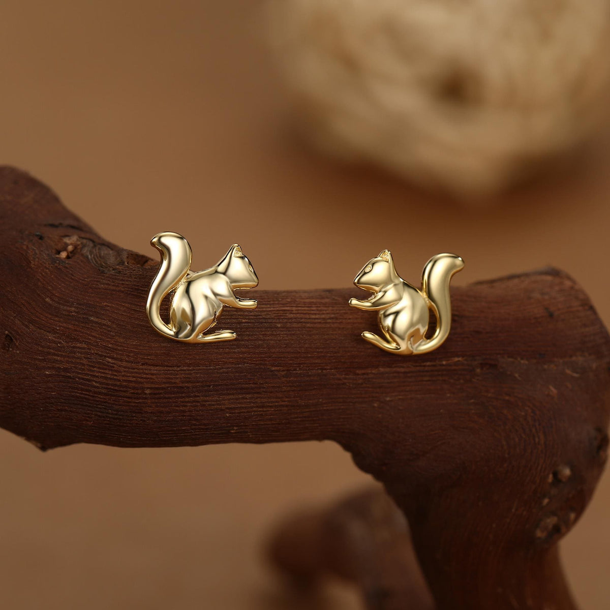 Squirrel Stud Earrings in Sterling Silver, Silver or Gold, Animal Earrings, Nature Inspired
