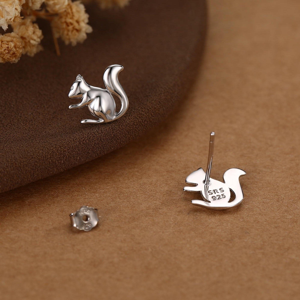 Squirrel Stud Earrings in Sterling Silver, Silver or Gold, Animal Earrings, Nature Inspired