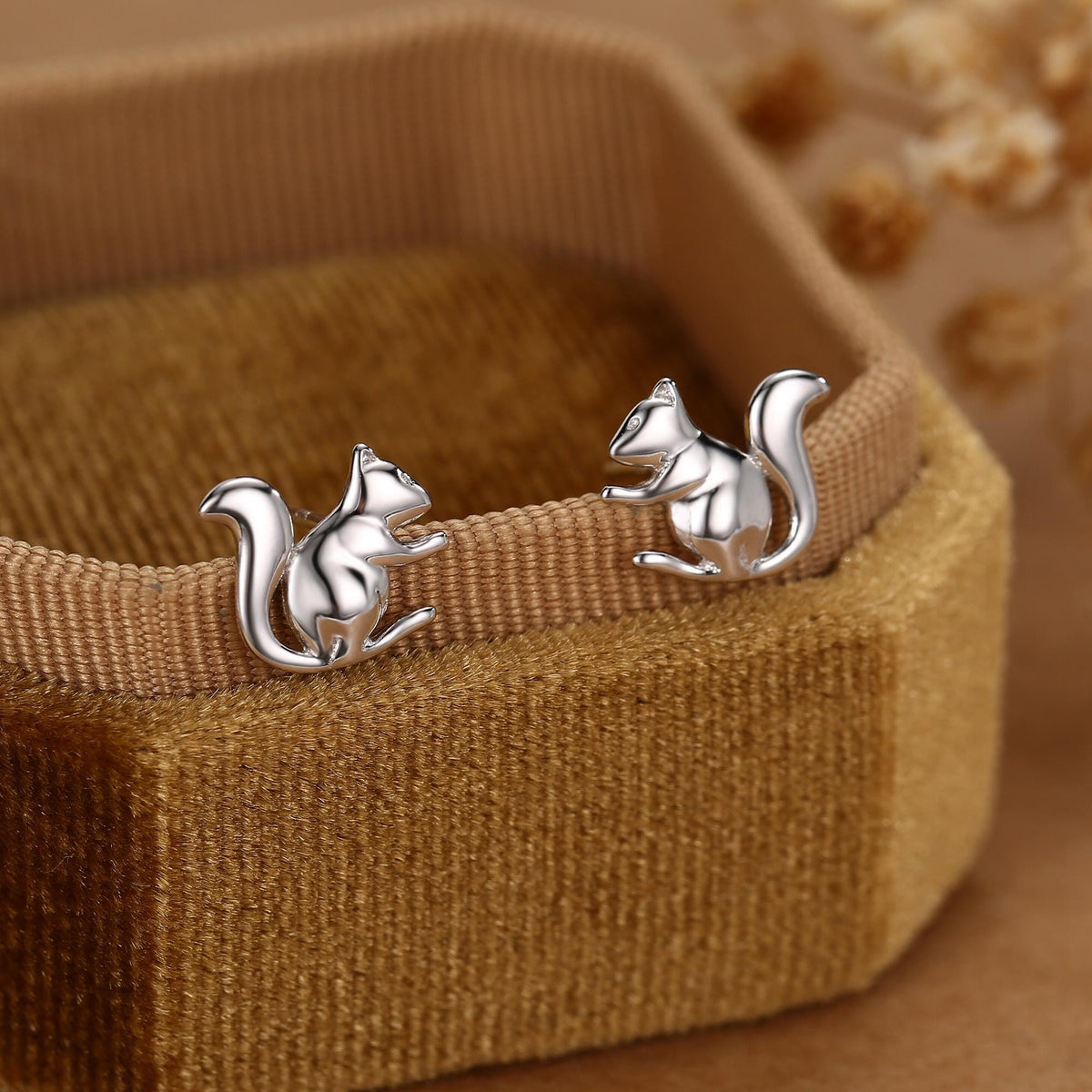 Squirrel Stud Earrings in Sterling Silver, Silver or Gold, Animal Earrings, Nature Inspired