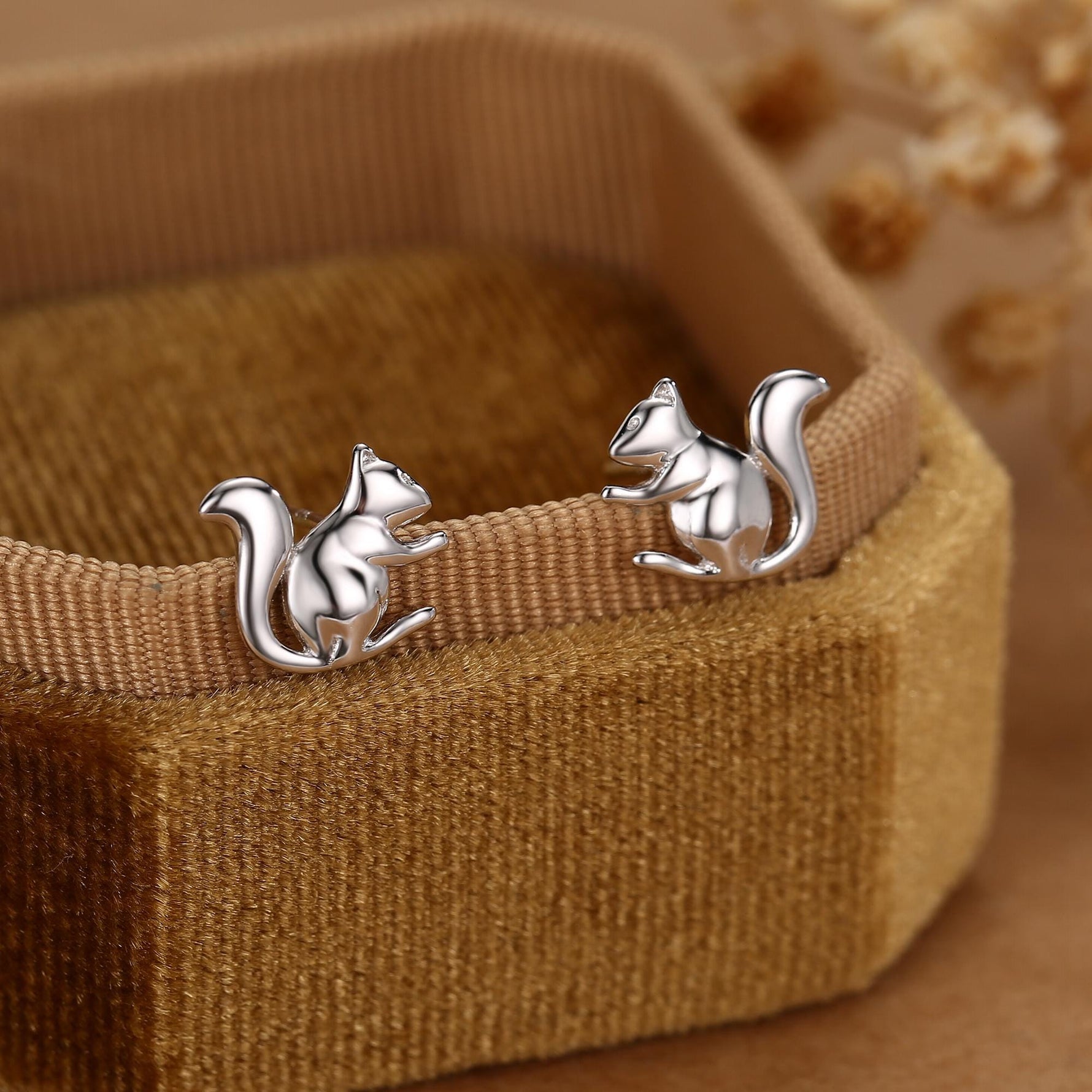 Squirrel Stud Earrings in Sterling Silver, Silver or Gold, Animal Earrings, Nature Inspired
