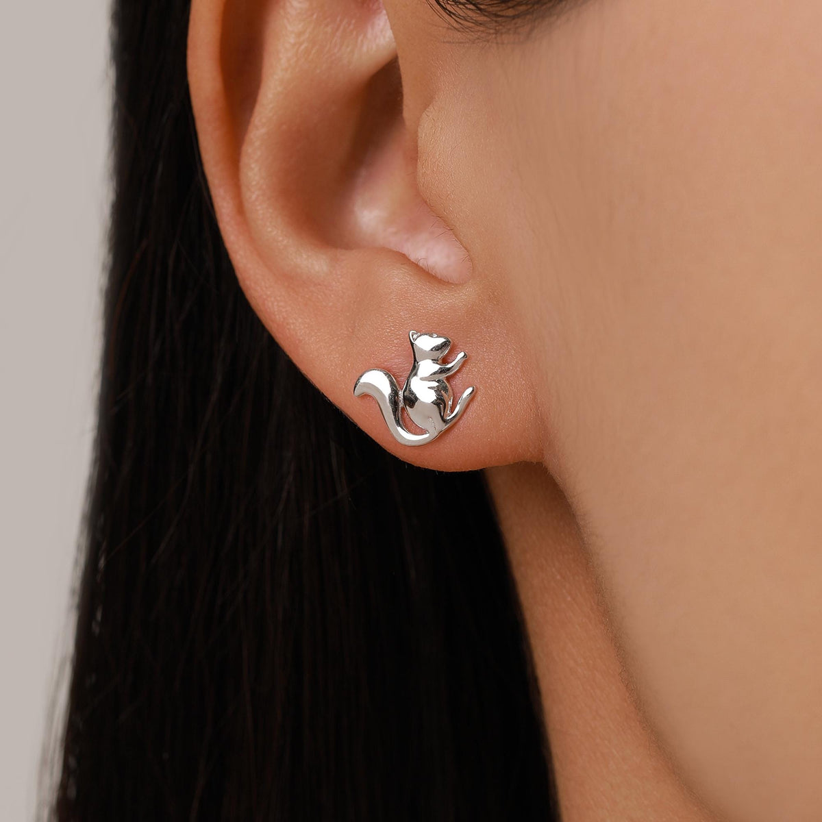Squirrel Stud Earrings in Sterling Silver, Silver or Gold, Animal Earrings, Nature Inspired