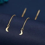 Crescent Moon Threader Earrings in Sterling Silver, Silver or Gold, Moon Ear Threaders, 10cm long threaders, Double Piecing Threaders