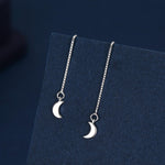 Crescent Moon Threader Earrings in Sterling Silver, Silver or Gold, Moon Ear Threaders, 10cm long threaders, Double Piecing Threaders