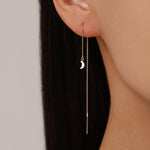 Crescent Moon Threader Earrings in Sterling Silver, Silver or Gold, Moon Ear Threaders, 10cm long threaders, Double Piecing Threaders
