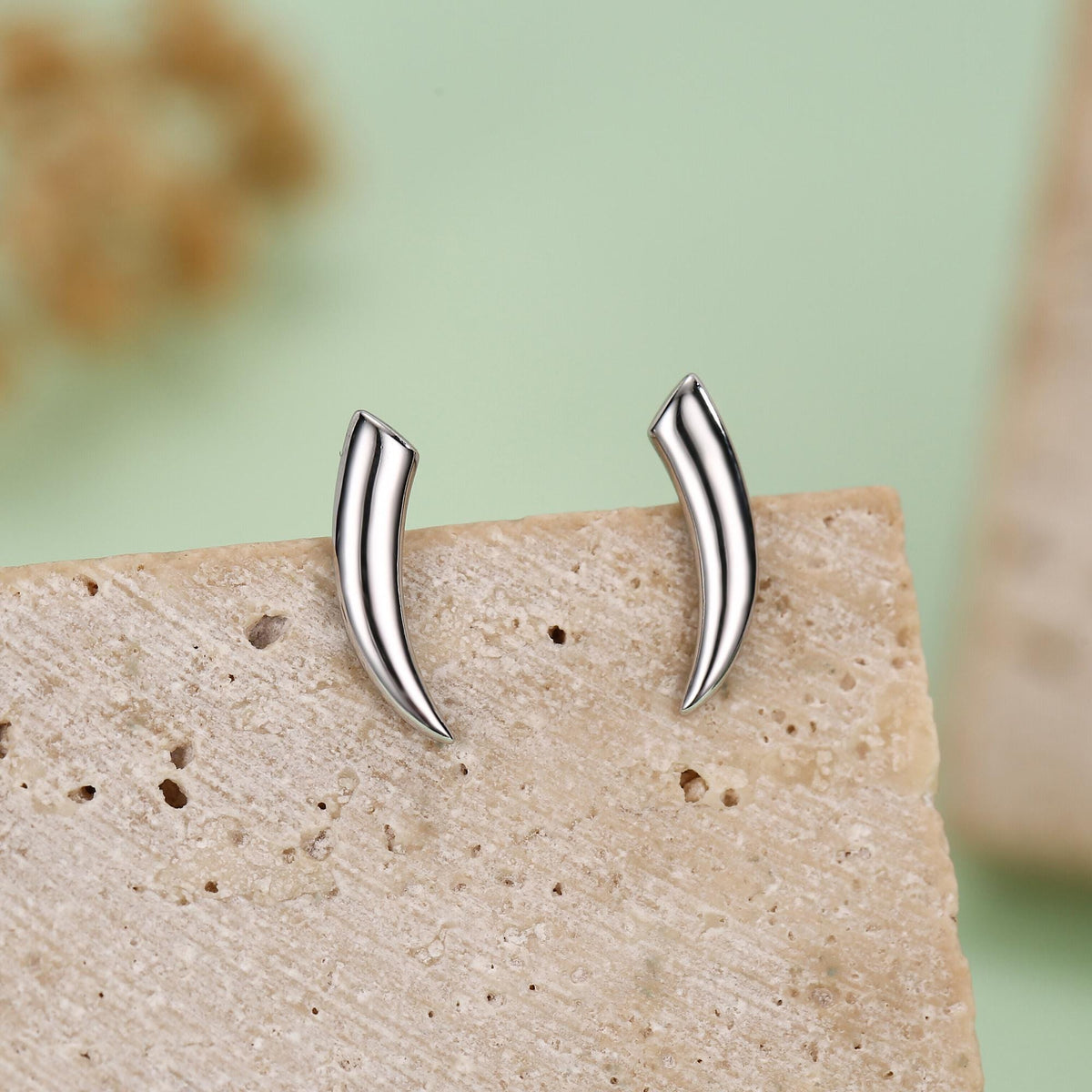 Tusk Shape Stud Earrings in Sterling Silver, Silver, Gold or Rose Gold over Sterling Silver, Horn Stud Earrings, Spike Earrings