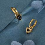 Sterling Silver Black Trillion Cut CZ Hoop Earrings, Silver or Gold, Triangle Dangle Hoop Earrings, Interchangeable Charm