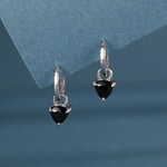 Sterling Silver Black Trillion Cut CZ Hoop Earrings, Silver or Gold, Triangle Dangle Hoop Earrings, Interchangeable Charm