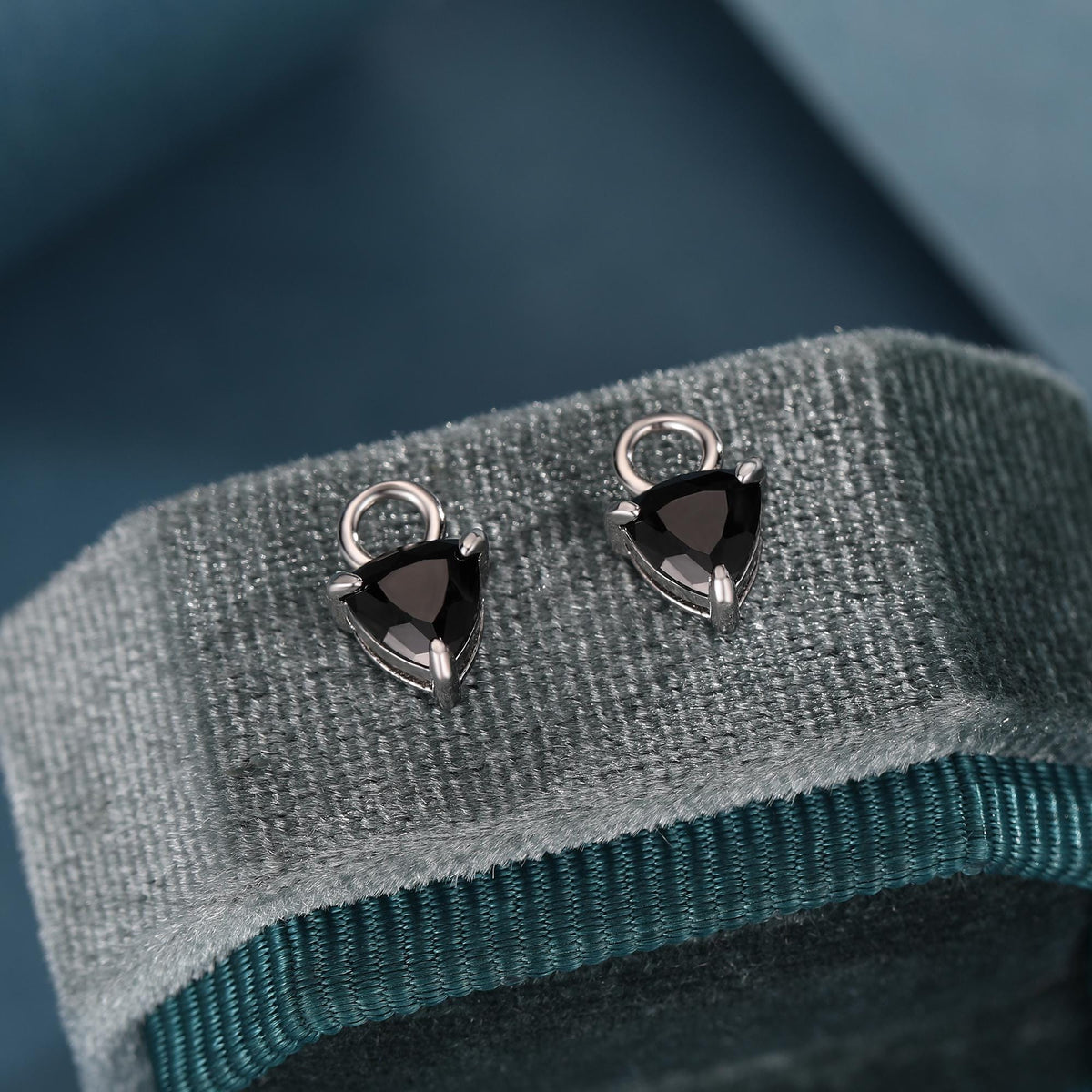 Sterling Silver Trillion Cut Black CZ Charms for Huggie Hoops Earrings