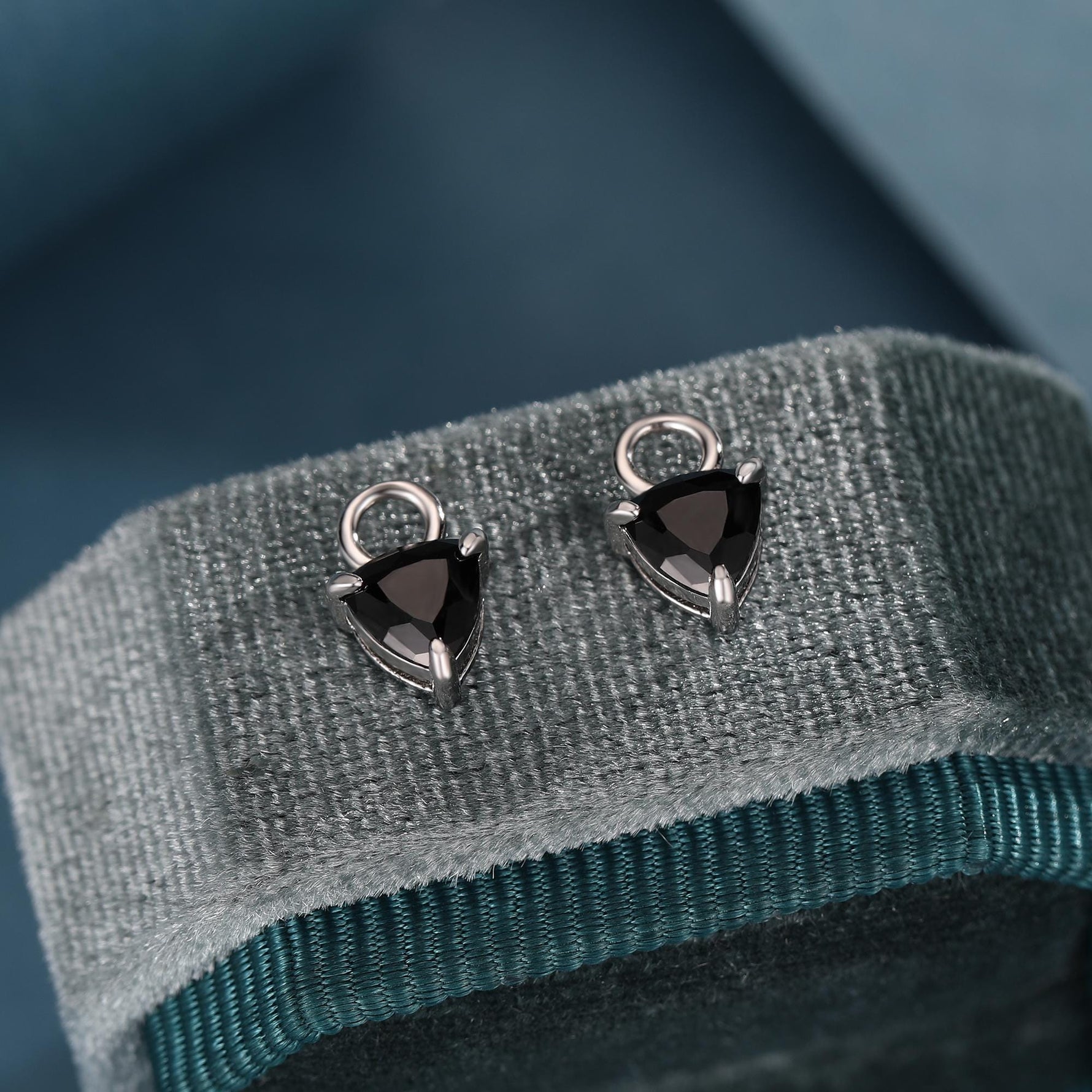 Sterling Silver Trillion Cut Black CZ Charms for Huggie Hoops Earrings