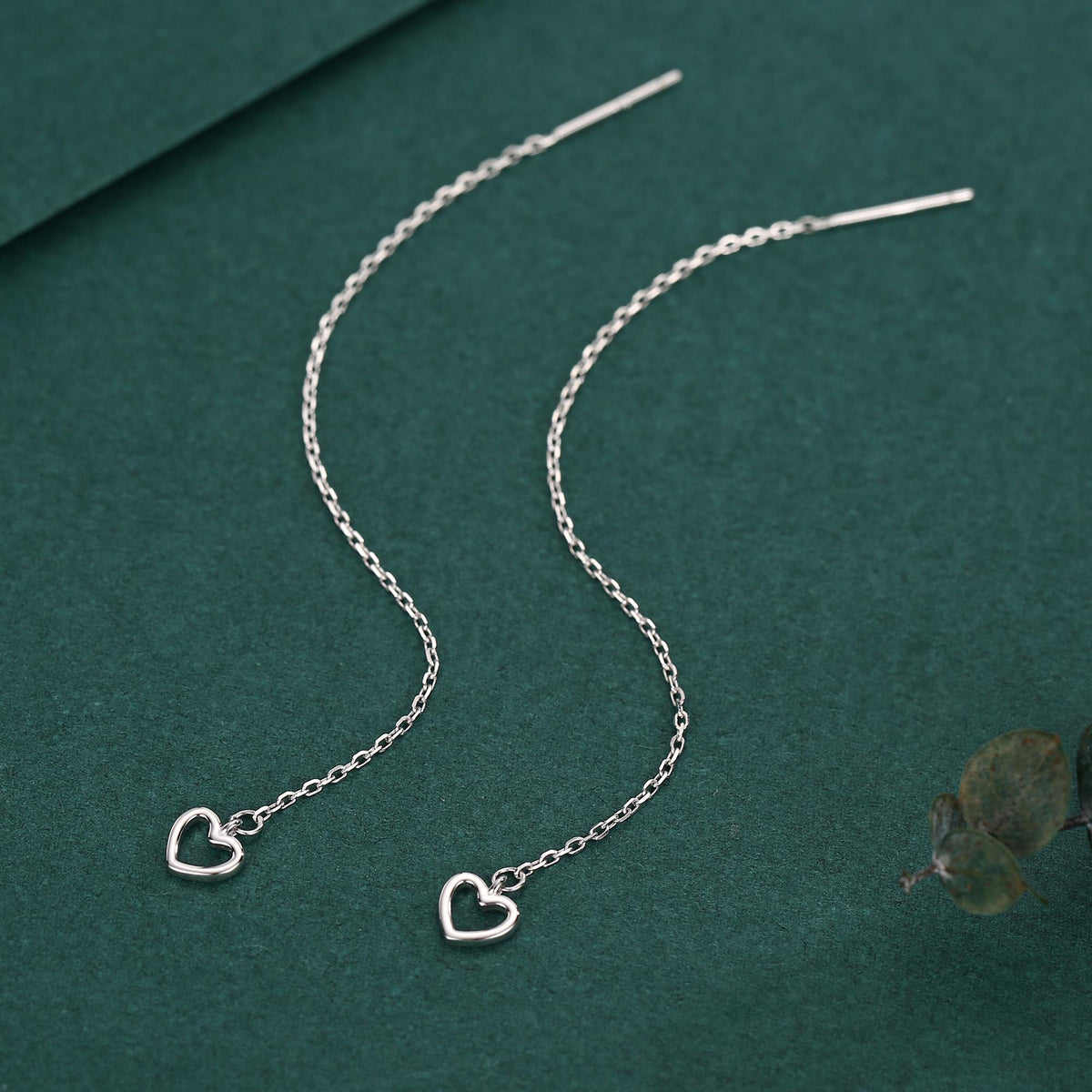 Tiny Open Heart Threader Earrings in Sterling Silver, 9cm, Silver, Gold or Rose Gold, Dainty Heart Ear Threaders, Single or Double Piercing