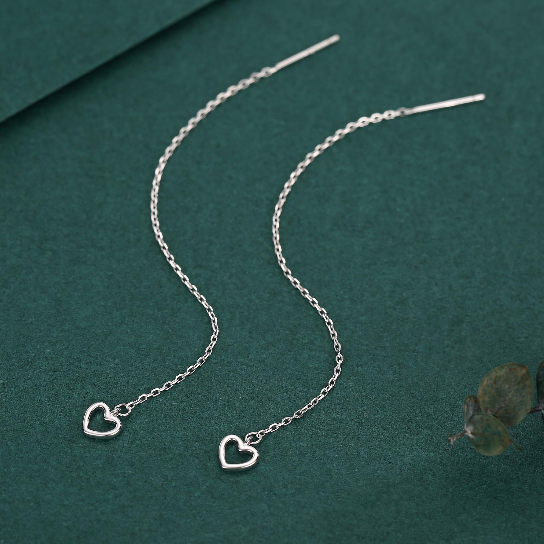 Tiny Open Heart Threader Earrings in Sterling Silver, 9cm, Silver, Gold or Rose Gold, Dainty Heart Ear Threaders, Single or Double Piercing