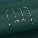 Tiny Open Heart Threader Earrings in Sterling Silver, 9cm, Silver, Gold or Rose Gold, Dainty Heart Ear Threaders, Single or Double Piercing