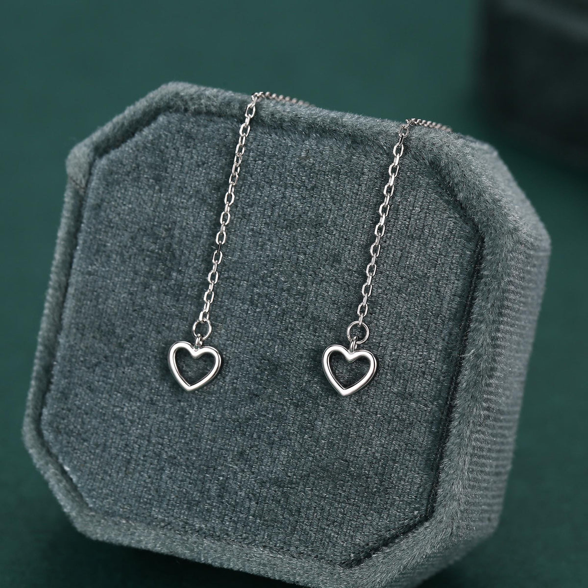 Tiny Open Heart Threader Earrings in Sterling Silver, 9cm, Silver, Gold or Rose Gold, Dainty Heart Ear Threaders, Single or Double Piercing