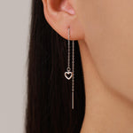 Tiny Open Heart Threader Earrings in Sterling Silver, 9cm, Silver, Gold or Rose Gold, Dainty Heart Ear Threaders, Single or Double Piercing