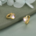 Moonstone Heart Huggie Hoop Earrings in Sterling Silver, Silver or Gold, Simulated Moonstone Heart Hoops, Heart Hoops