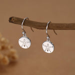 Sand Dollar Drop Hook Earrings in Sterling Silver, Silver or Gold, Ocean Earrings, Shell Earrings, Sea Shell Earrings, Sand Dollar Earrings