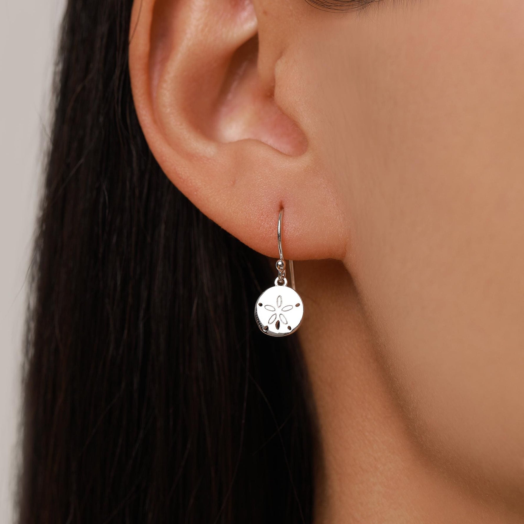 Sand Dollar Drop Hook Earrings in Sterling Silver, Silver or Gold, Ocean Earrings, Shell Earrings, Sea Shell Earrings, Sand Dollar Earrings