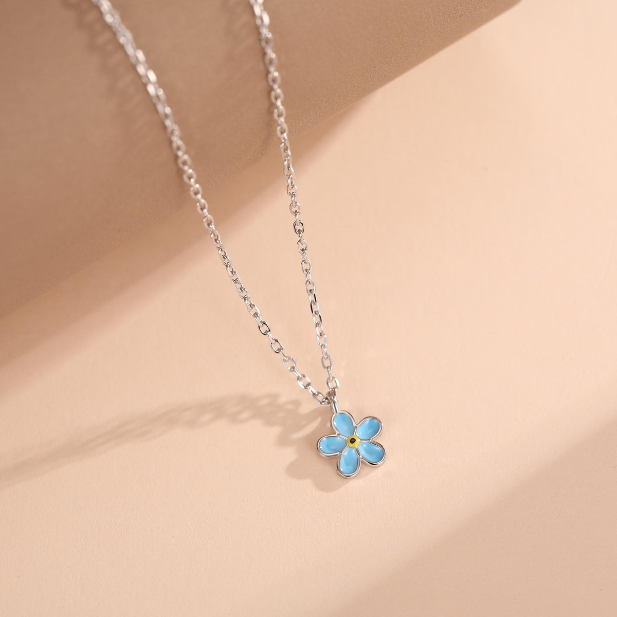 Sterling Silver Tiny Little Forget-me-not Flower Pendant Necklace, Flower Necklace, Forget-me-not Necklace, Forget me not Pendant Necklace