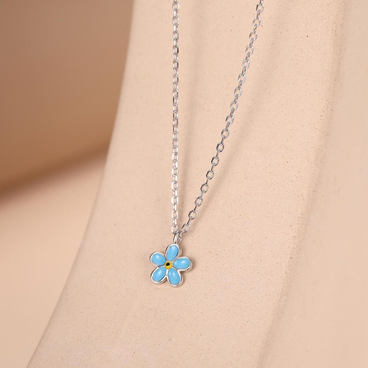 Sterling Silver Tiny Little Forget-me-not Flower Pendant Necklace, Flower Necklace, Forget-me-not Necklace, Forget me not Pendant Necklace