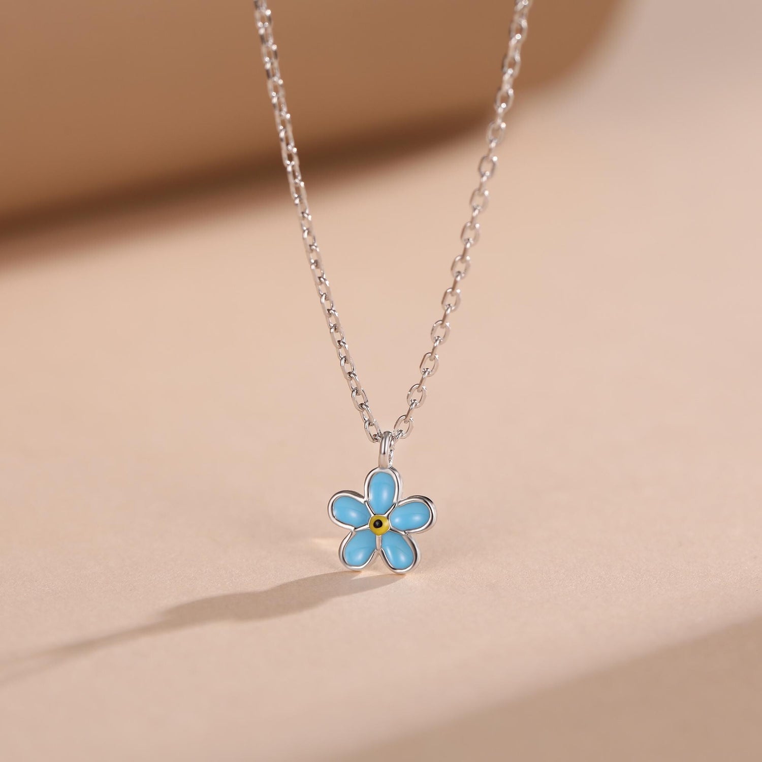 Sterling Silver Tiny Little Forget-me-not Flower Pendant Necklace, Flower Necklace, Forget-me-not Necklace, Forget me not Pendant Necklace