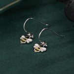 Enamel Bumble Bee Drop Earrings in Sterling Silver, Earrings, Tiny Bee Earrings, Tiny Bee Hook Earrings, Silver Bee Earrings