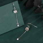 Lily of the valley with Dangle Pearl Dangle Earrings in Sterling Silver, Lily of the Valley Flower Dangle Earrings - Long Chain