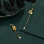 Lily of the valley with Dangle Pearl Dangle Earrings in Sterling Silver, Lily of the Valley Flower Dangle Earrings - Long Chain