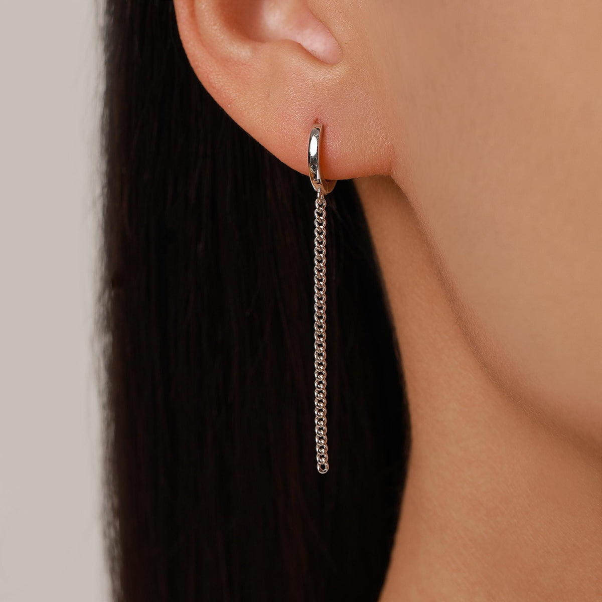 Sale! Dangling Chain Huggie Hoop Earrings, Hoop with Dangle Chains, Chained Hoop Earrings, Silver, Gold or Rose Gold