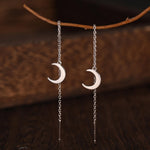 Crescent Moon Dangle Threaders Earrings, Moon Ear Threaders, Moon Earrings, Celestial Earrings