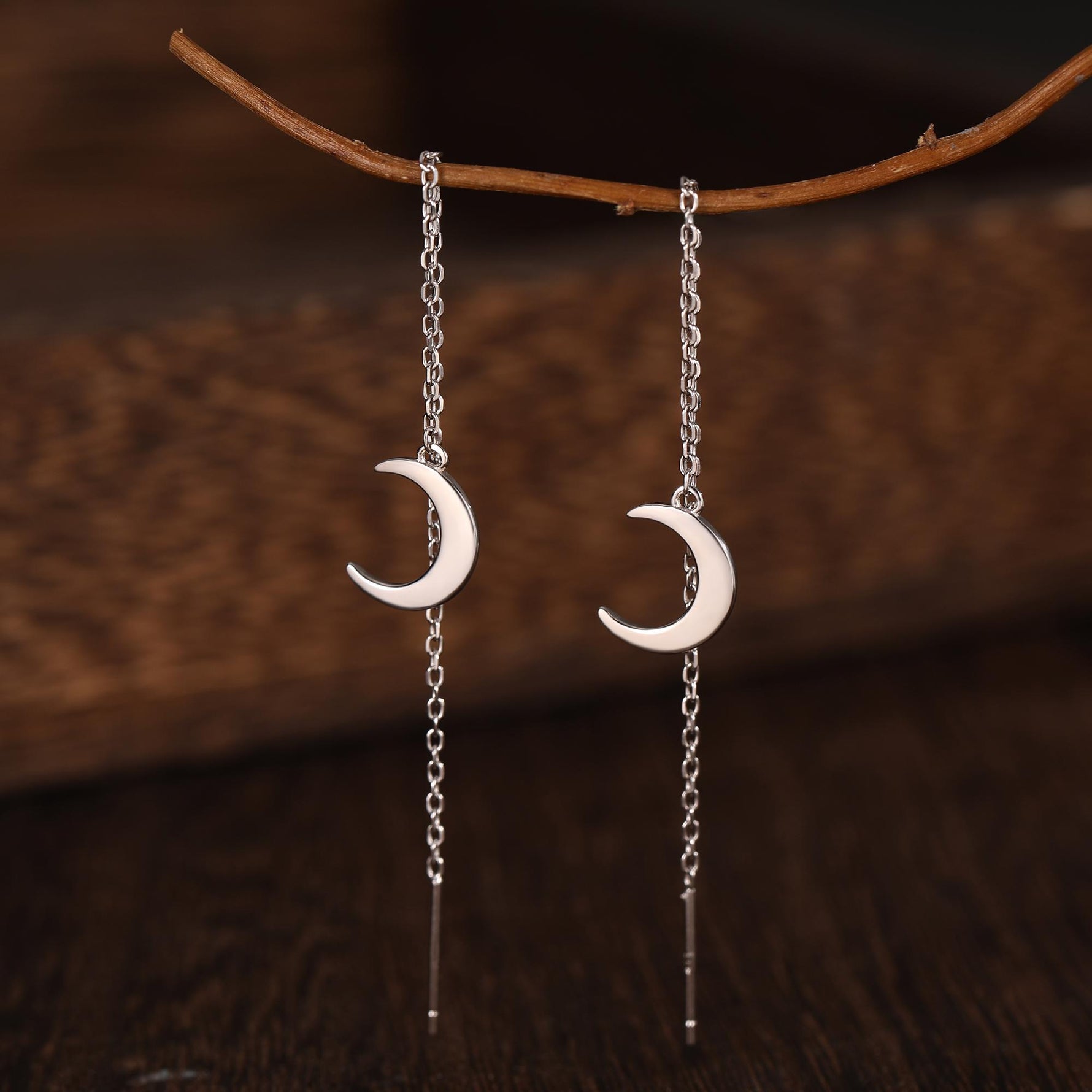 Crescent Moon Dangle Threaders Earrings, Moon Ear Threaders, Moon Earrings, Celestial Earrings