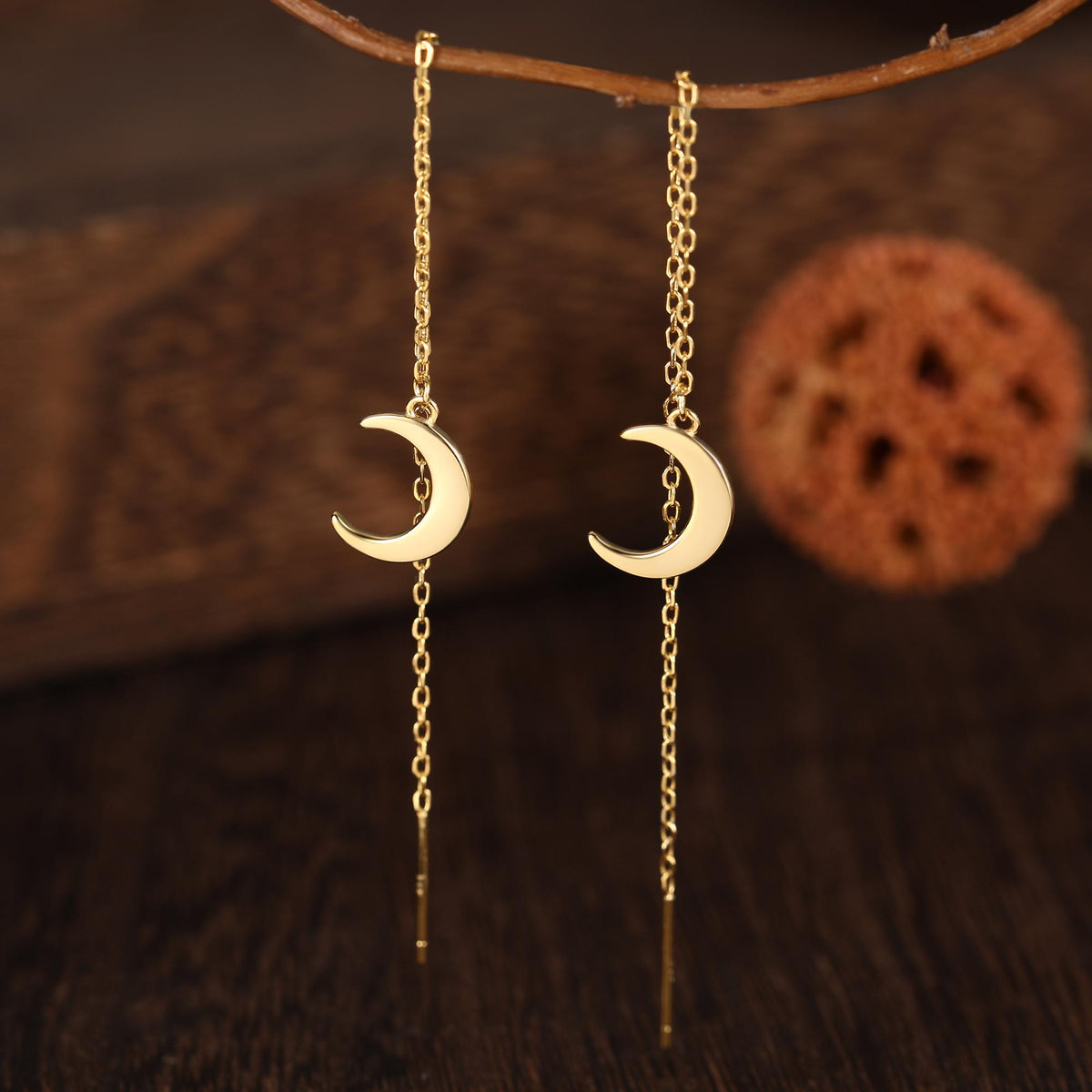 Crescent Moon Dangle Threaders Earrings, Moon Ear Threaders, Moon Earrings, Celestial Earrings