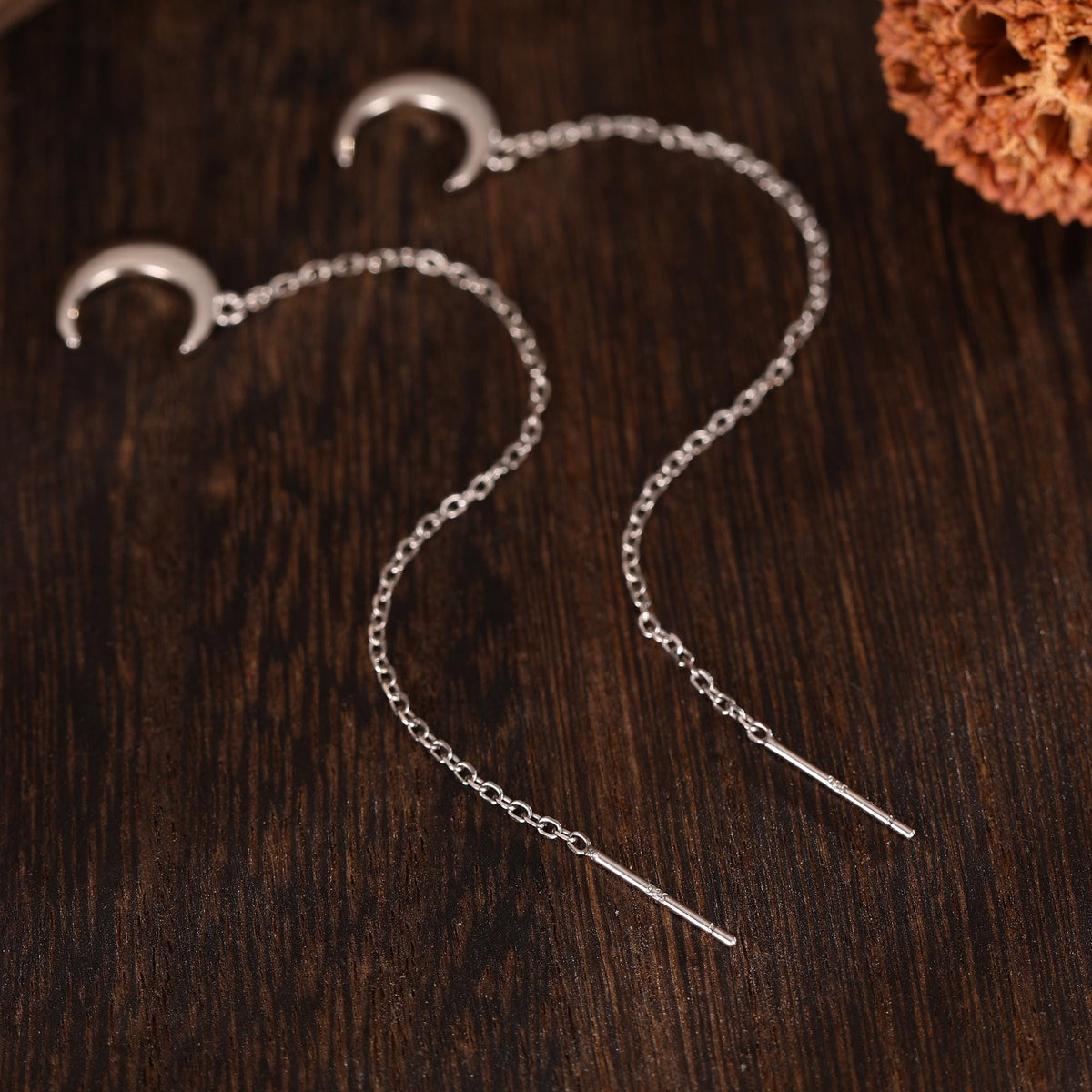 Crescent Moon Dangle Threaders Earrings, Moon Ear Threaders, Moon Earrings, Celestial Earrings