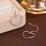 Heart Dangle Drop Hook Earrings in Sterling Silver