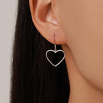 Heart Dangle Drop Hook Earrings in Sterling Silver