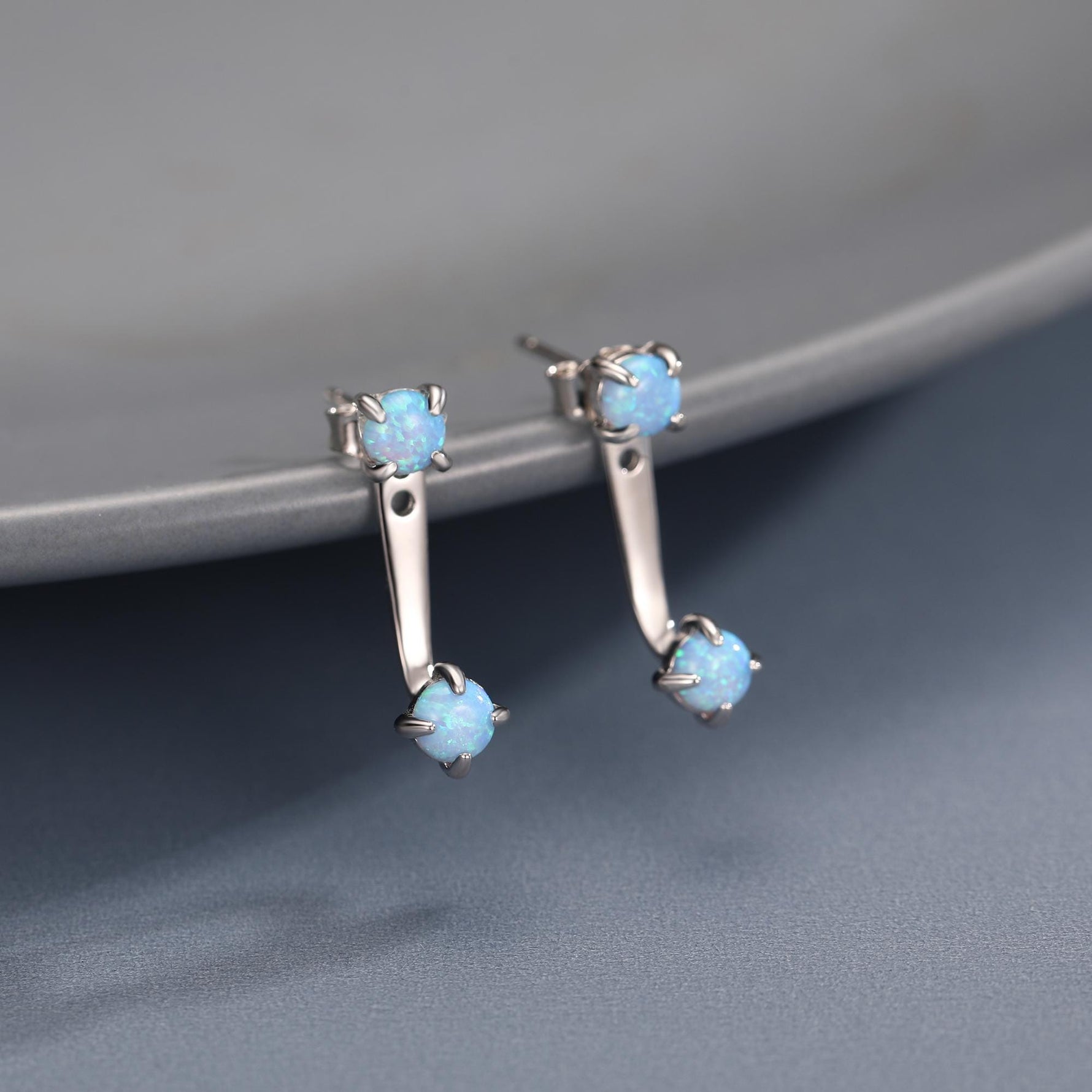 Opal Ear Jacket in Sterling Silver, Silver or Gold, Blue Opal or White Opal, Front and Back Earrings
