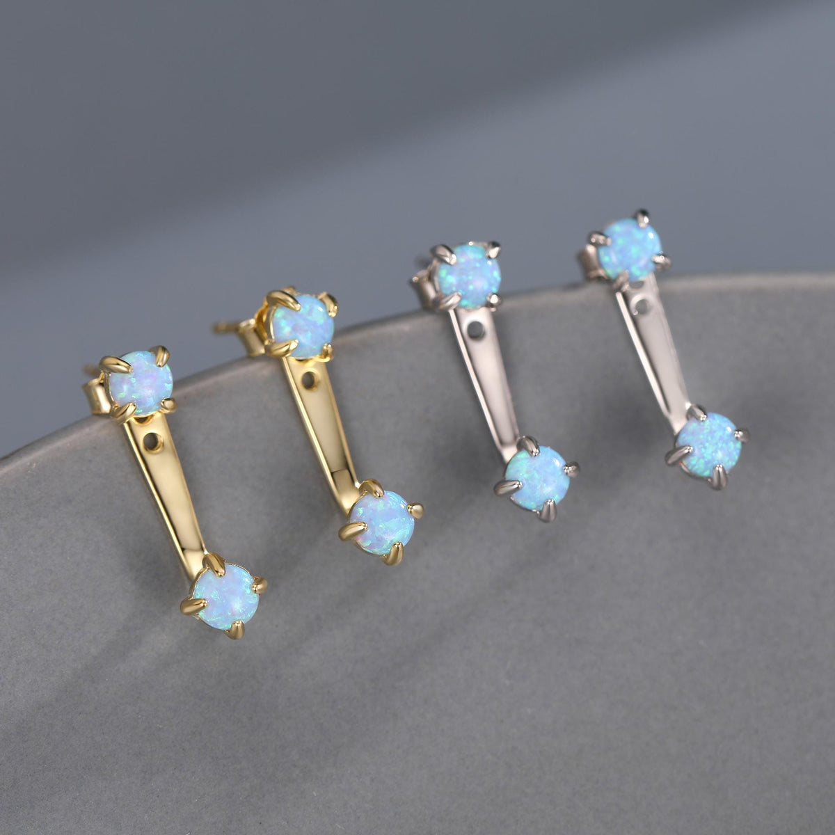 Opal Ear Jacket in Sterling Silver, Silver or Gold, Blue Opal or White Opal, Front and Back Earrings