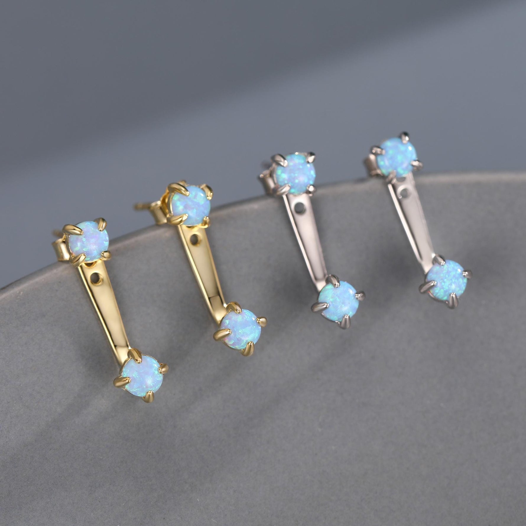 Opal Ear Jacket in Sterling Silver, Silver or Gold, Blue Opal or White Opal, Front and Back Earrings