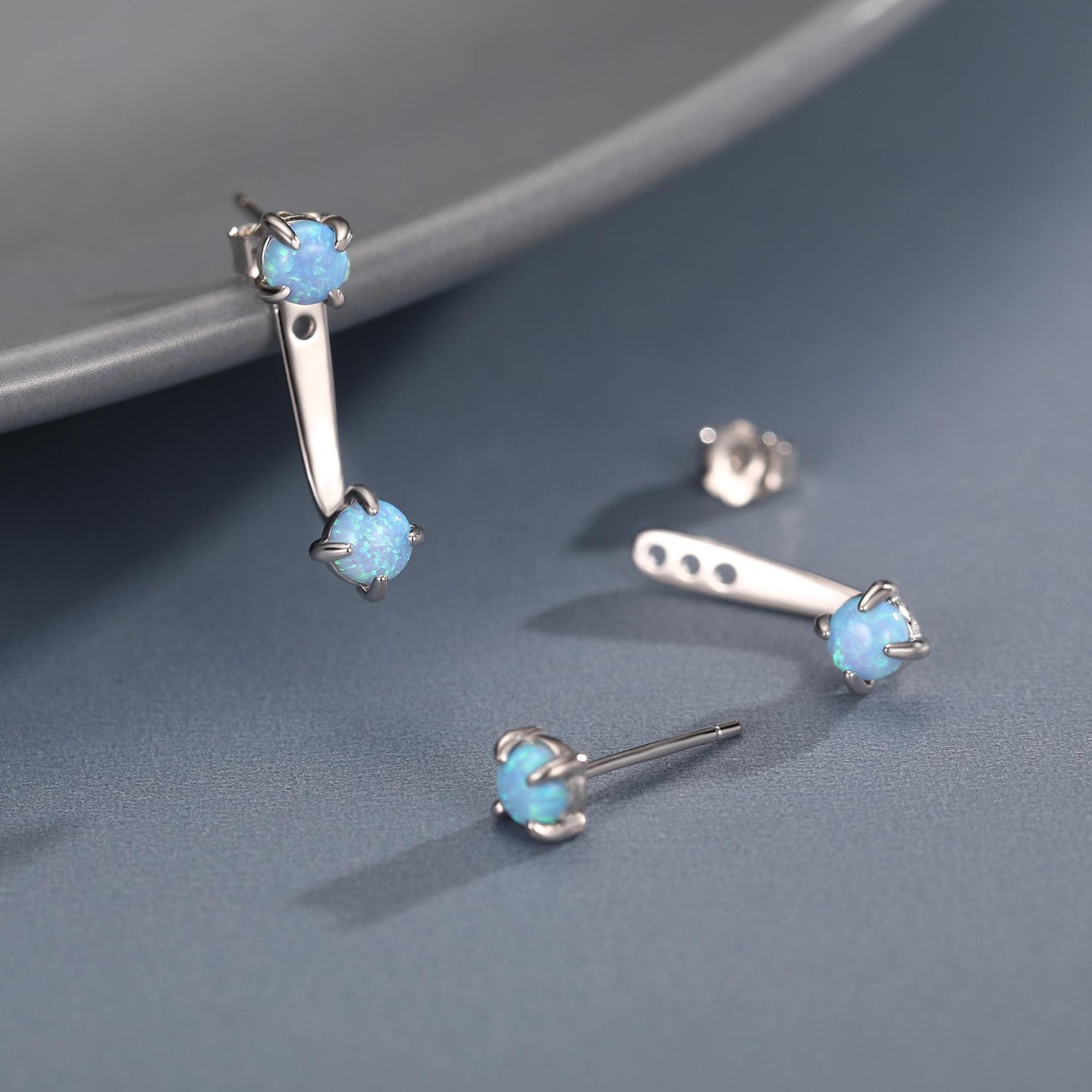 Opal Ear Jacket in Sterling Silver, Silver or Gold, Blue Opal or White Opal, Front and Back Earrings