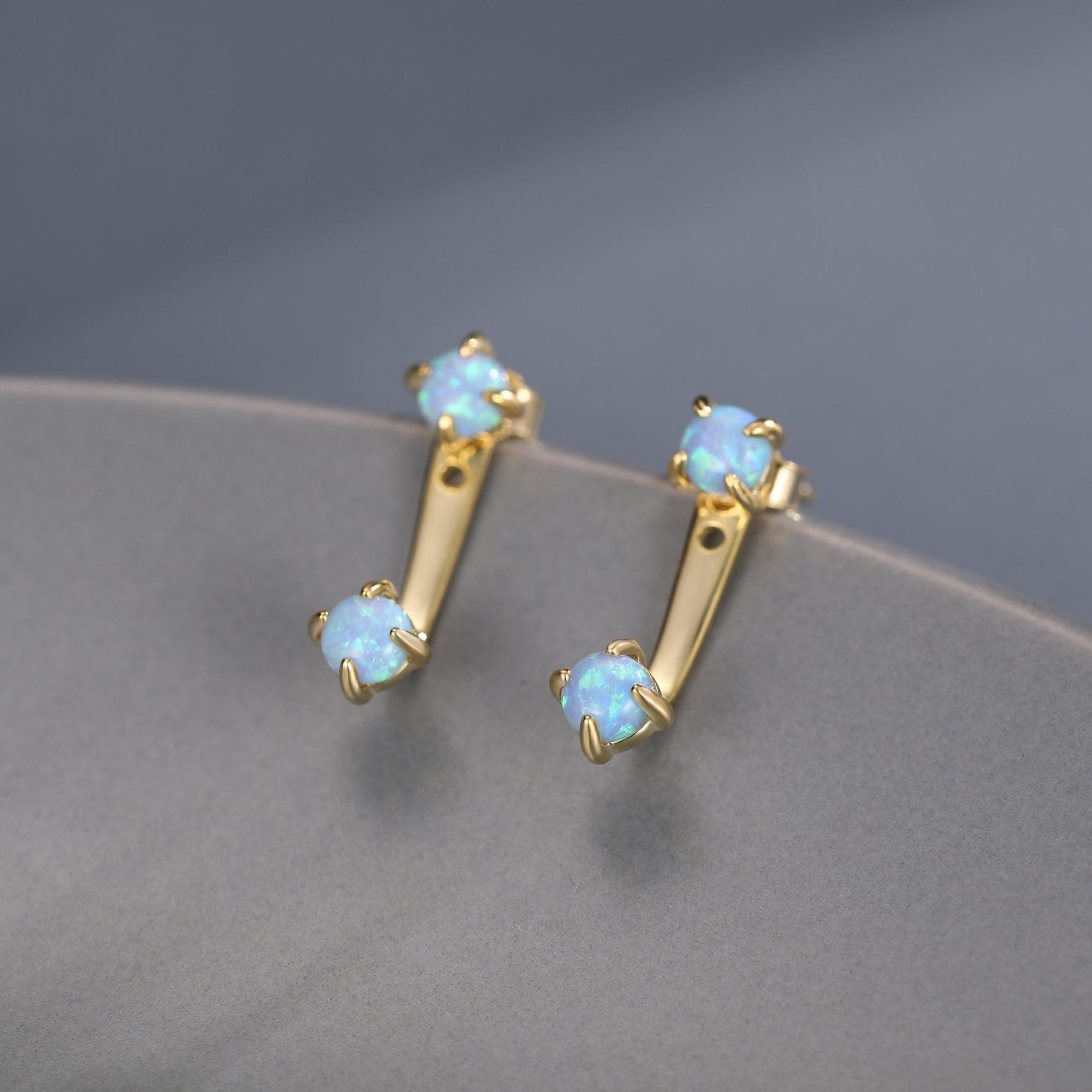 Opal Ear Jacket in Sterling Silver, Silver or Gold, Blue Opal or White Opal, Front and Back Earrings