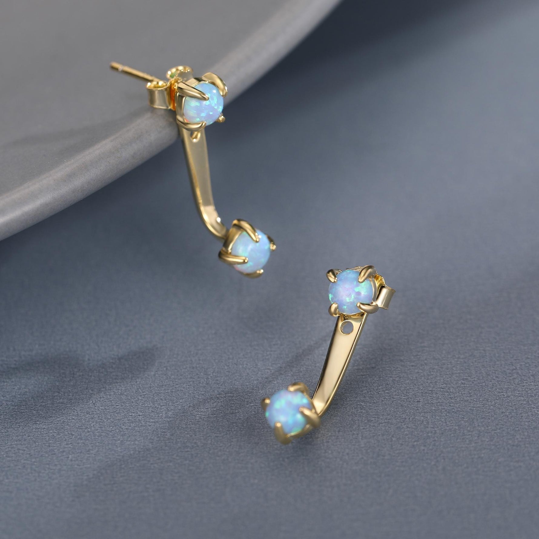 Opal Ear Jacket in Sterling Silver, Silver or Gold, Blue Opal or White Opal, Front and Back Earrings