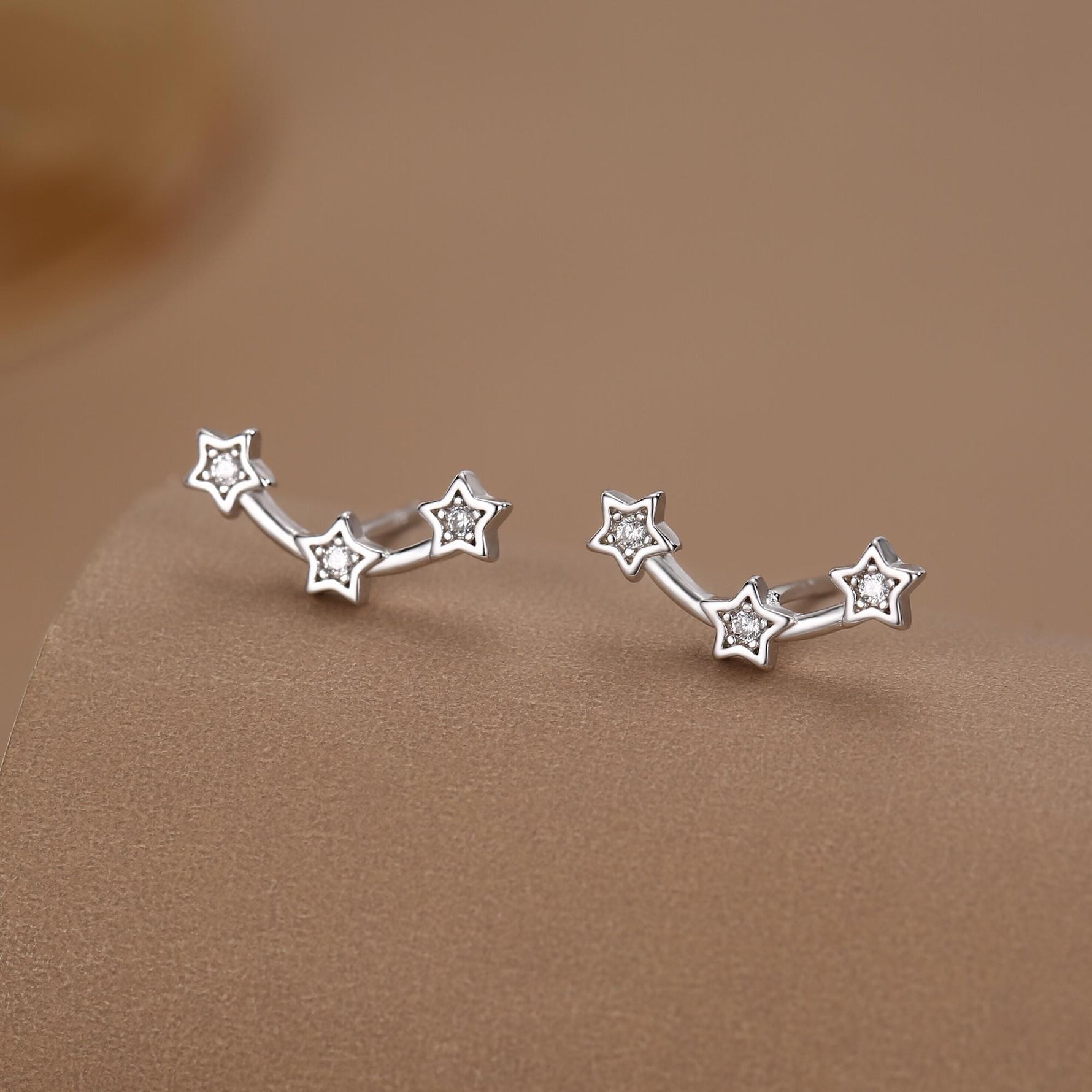 Tiny Star Trio Stud Earrings in Sterling Silver, Silver or Gold or Rose Gold, Three Star Earrings, Tiny Star Earrings, Constellation Earring
