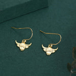Highland Cow Drop Dangling Earrings in Sterling Silver, Silver or Gold or Rose Gold, Highland Cow Earrings, Cow Hook Earrings, Scottish