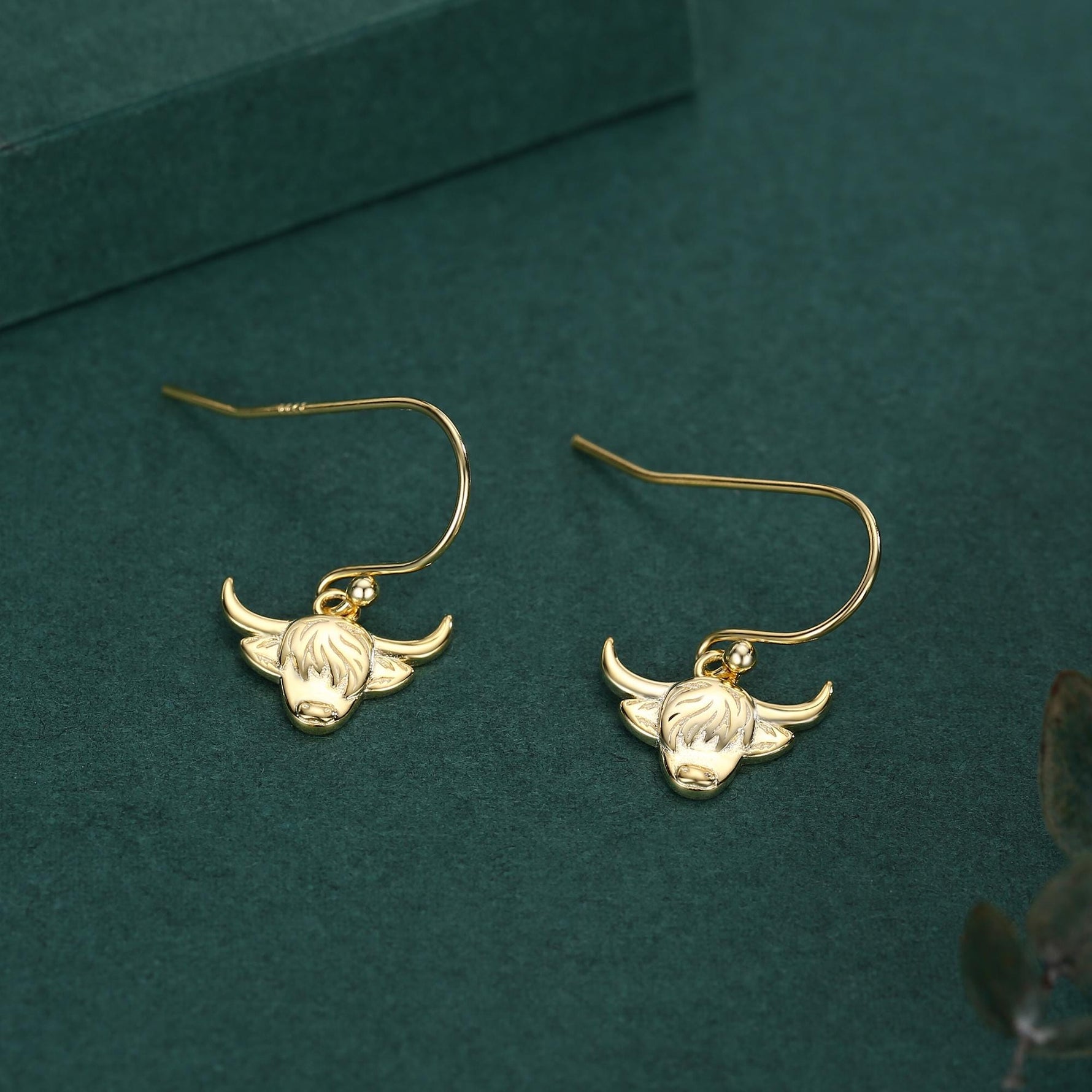 Highland Cow Drop Dangling Earrings in Sterling Silver, Silver or Gold or Rose Gold, Highland Cow Earrings, Cow Hook Earrings, Scottish
