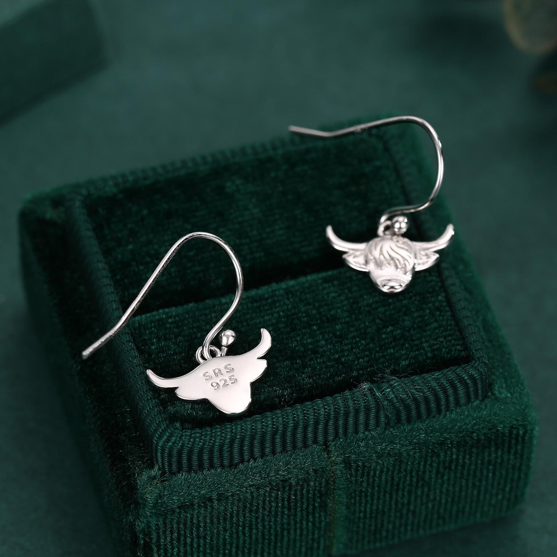 Highland Cow Drop Dangling Earrings in Sterling Silver, Silver or Gold or Rose Gold, Highland Cow Earrings, Cow Hook Earrings, Scottish