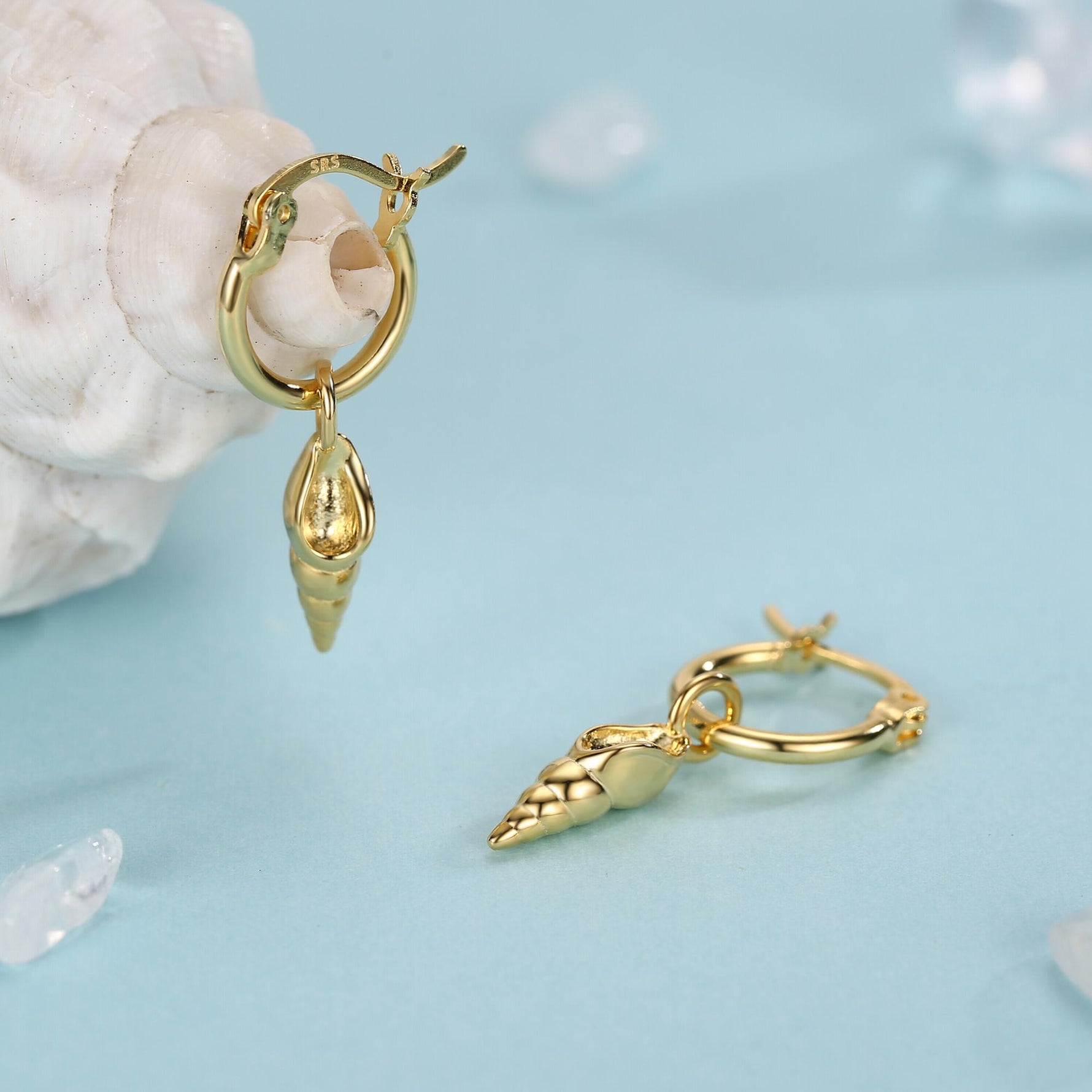 Shell Huggie Hoops Earrings in Sterling Silver, Silver or Gold or Rose Gold, Ocean Earrings, Sea Shell Earrings,