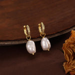 Baroque Pearl Hammered Hoop Earrings in Sterling Silver