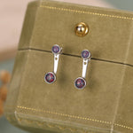 Black Opal Ear Jacket in Sterling Silver, Silver or Gold, Lab Opal Bezel Earrings, Front and Back Black Opal Earrings