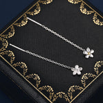 Sterling Silver Tiny Forget Me Not Flower Ear Threaders, Two Tone Flower Threader Earrings, Daily Dangle Earrings, Daisy Earrings